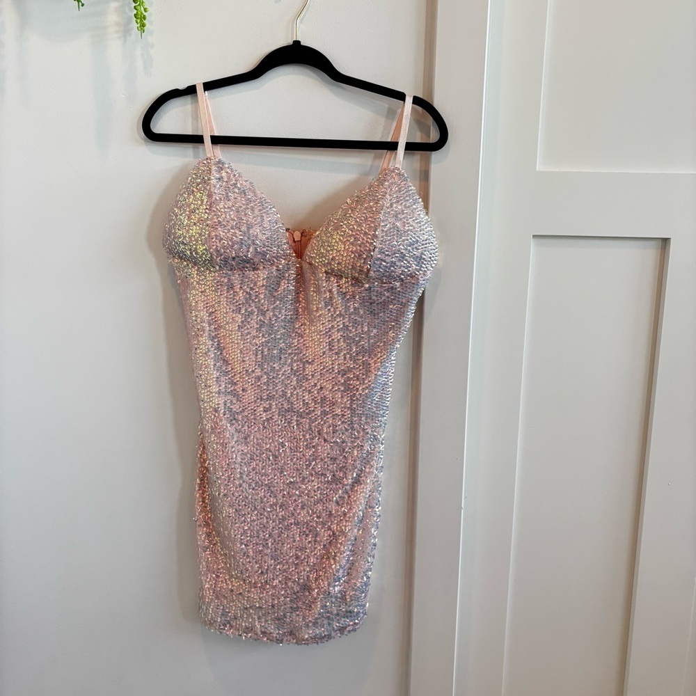 Fashion Nova Women's Light Pink Sparkle Sequence Party Mini Dress Size 1X